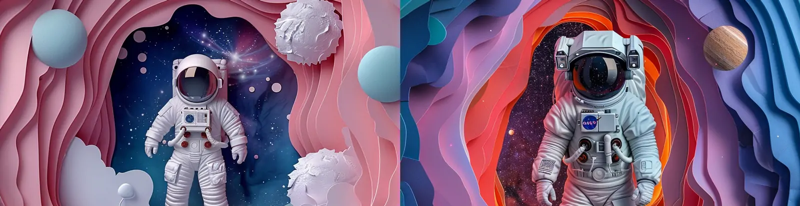 3D立体剪纸艺术宇航员宇宙星球空间海报midjourney关键词咒语