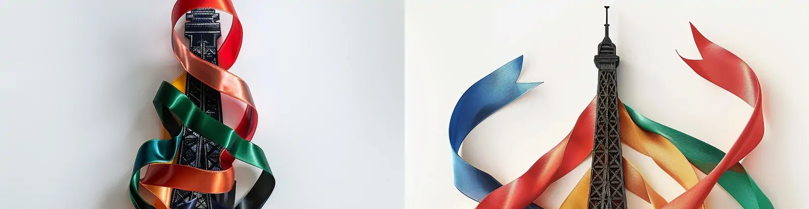 法国巴黎奥运会埃菲尔铁塔丝带环绕摄影海报midjourney关键词咒语