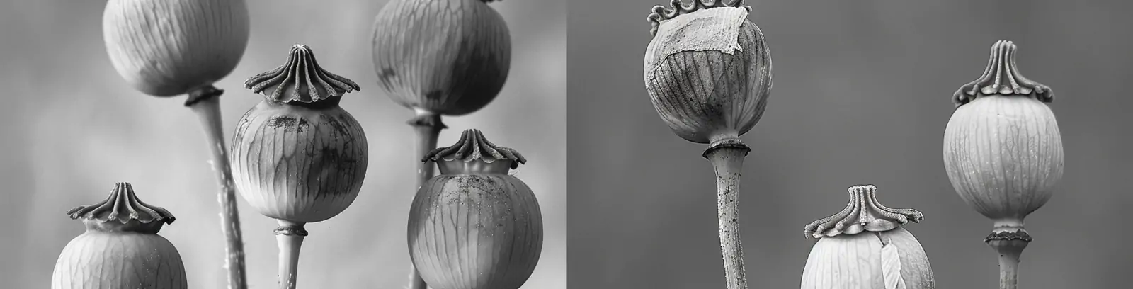 干枯长茎罂粟籽荚植物黑白摄影海报midjourney关键词咒语