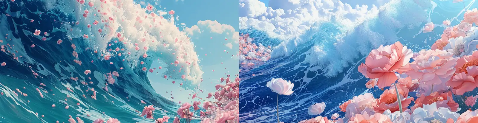 创意3D立体鲜花海浪场景插图绘画海报midjourney关键词咒语