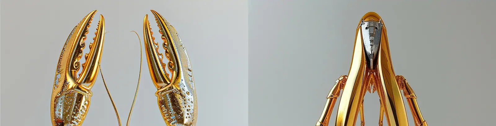 巨型黄色金属铬风格3D立体昆虫动物小龙虾机械模型midjourney关键词咒语