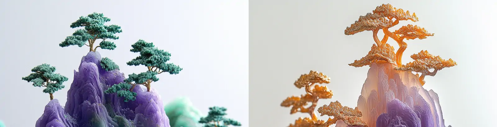 3D立体彩色唐琅山脉植物半透明树脂波浪雕塑模型midjourney关键词咒语