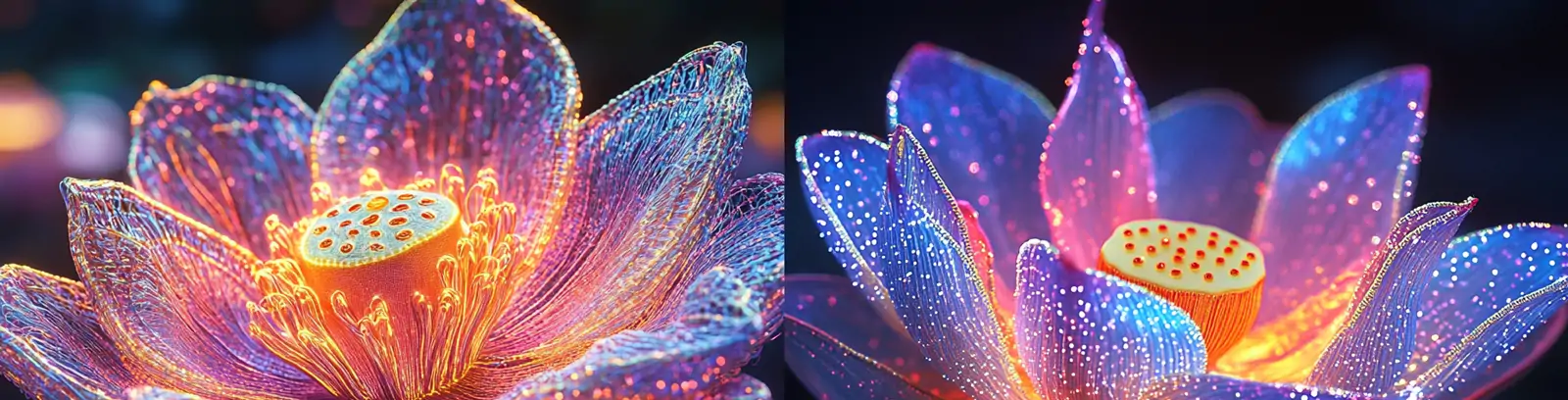 3D立体鲜花植物透明莲花光效线条摄影海报midjourney关键词咒语