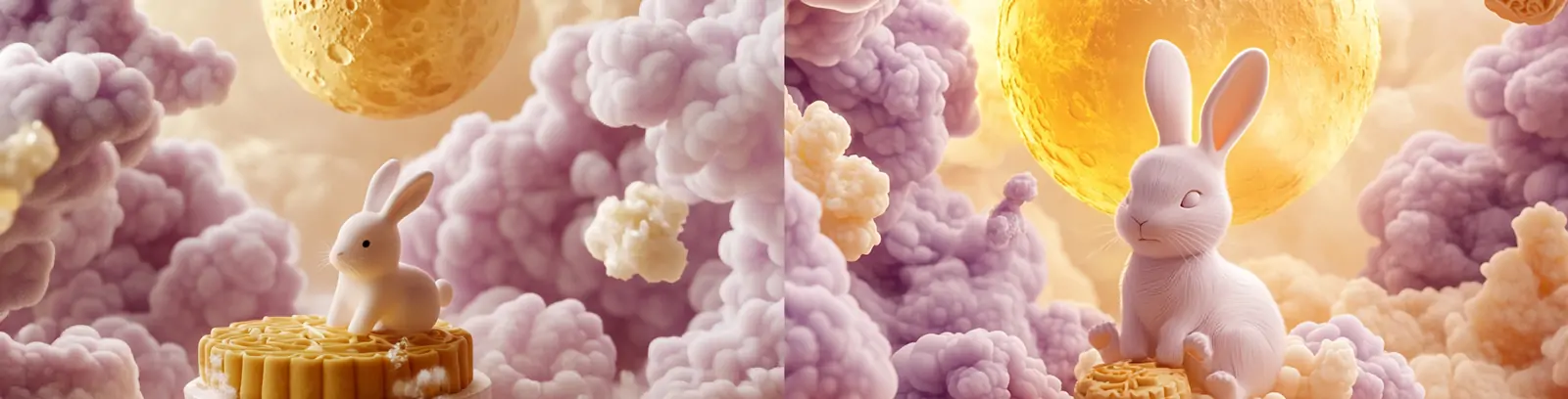 中国风传统节日中秋节古典艺术玉兔月饼梦幻场景海报midjourney关键词咒语