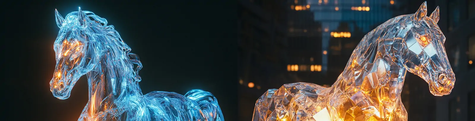 美丽彩色渐变透明水晶动物马肖像立体模型midjourney关键词咒语