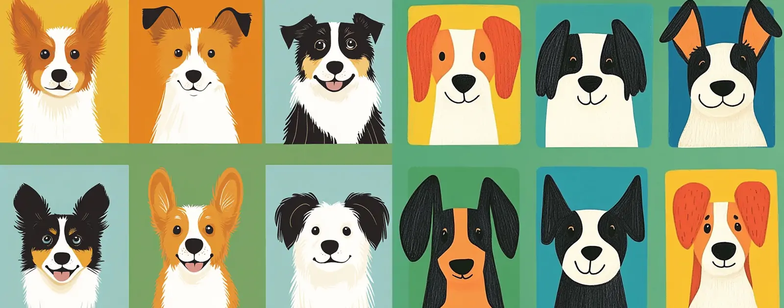 手绘极简主义可爱卡通动物狗狗头像插画海报midjourney关键词咒语