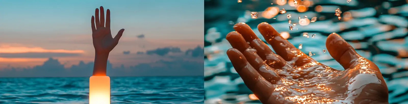 创意手从水中伸出光芒特写摄影海报midjourney关键词咒语