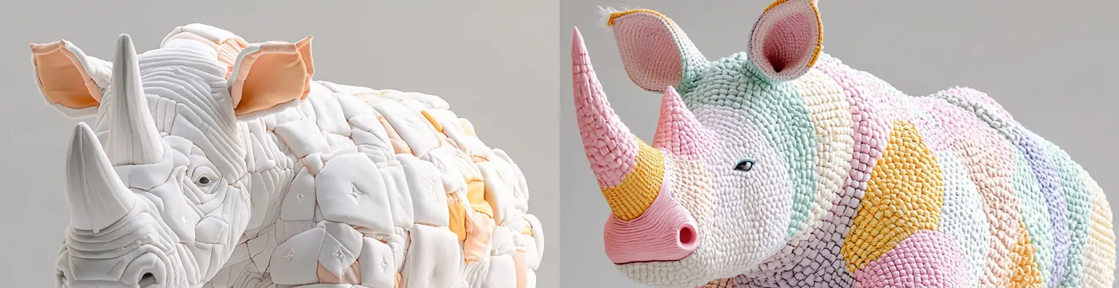 超现实主义彩色颗粒巨大犀牛机器人雕塑模型midjourney关键词咒语