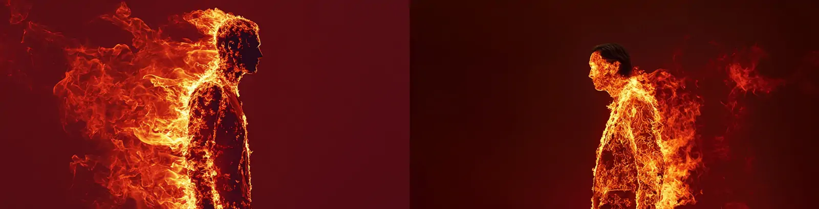 创意生动逼真人物火焰侧面行走运动商业广告摄影海报midjourney关键词咒语