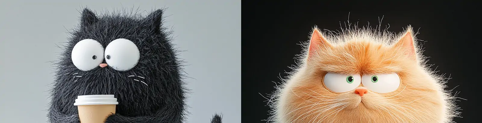 极简主义可爱卡通动漫凌乱的猫咖啡杯动物插图海报midjourney关键词咒语