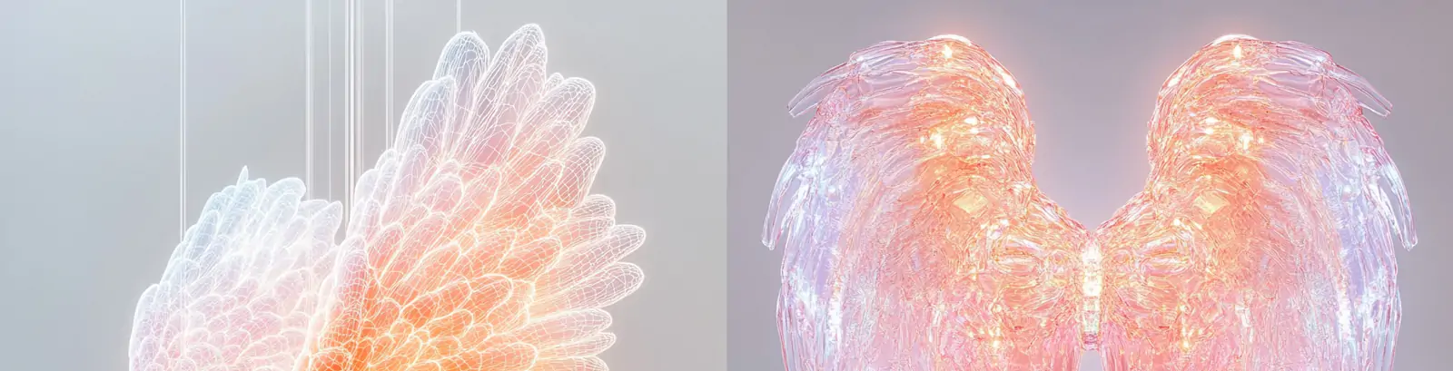 彩色渐变悬挂装置艺术透明天使翅膀立体模型midjourney关键词咒语