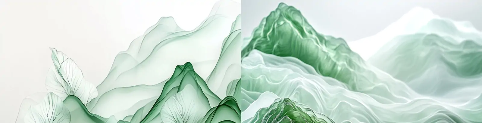 极简主义绿色自然山水风景透视美学场景插图海报midjourney关键词咒语