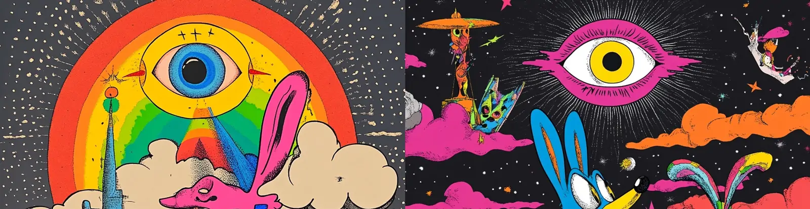 超现实主义可爱动漫卡通抽象原始坏人迷幻形象插图绘画海报midjourney关键词咒语