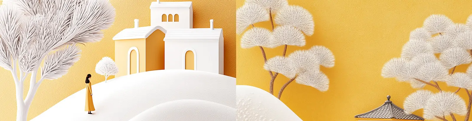 极简主义自然传统文化风景建筑宁静和谐场景插图海报midjourney关键词咒语