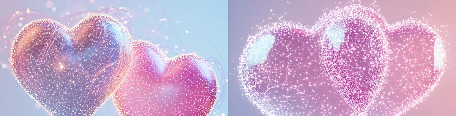 3D立体粉色七夕情人节爱心两颗心粉彩亮片装饰海报背景midjourney关键词咒语