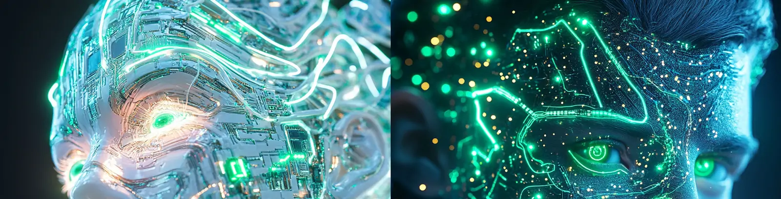 超现实主义未来科技蓝色光效线条芯片赛博朋克人物机器人肖像模型midjourney关键词咒语