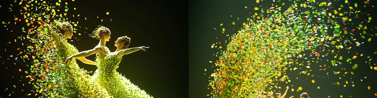 创意自然树叶碎片人物舞台跳舞飞舞图像艺术海报midjourney关键词咒语