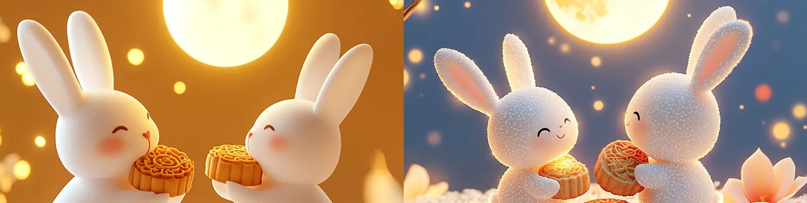 中国风传统节日中秋节3D立体玉兔月饼月亮场景插图海报midjourney关键词咒语