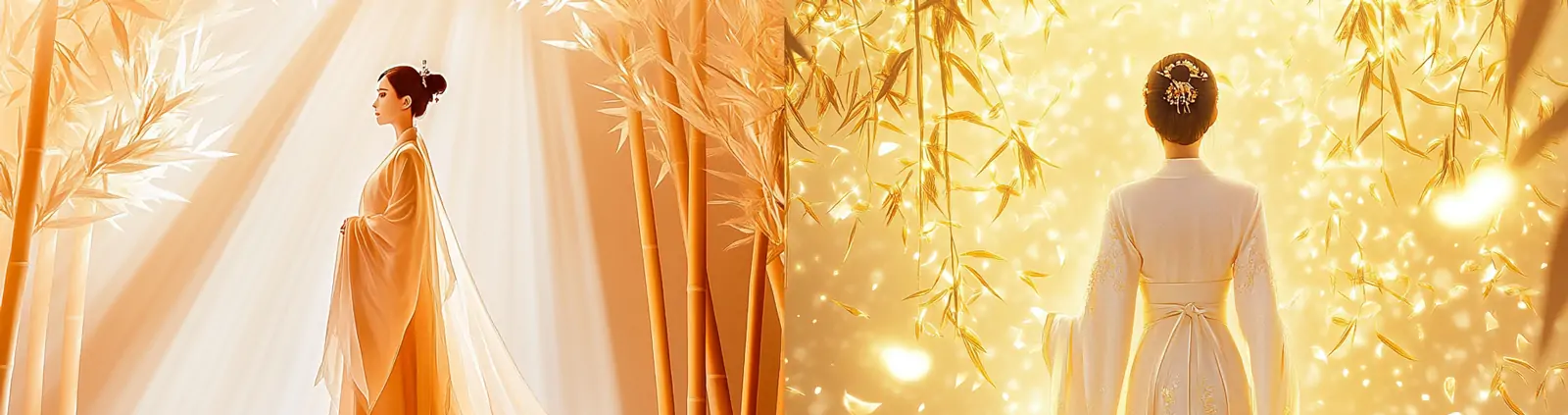 中国风古代空灵艺术美学汉服女孩竹林宁静场景插图海报midjourney关键词咒语