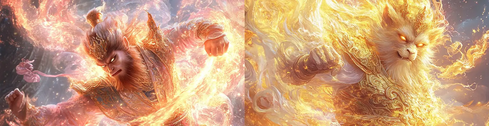 中国风黑神话孙悟空大闹天宫火焰特效游戏场景插图海报midjourney关键词咒语