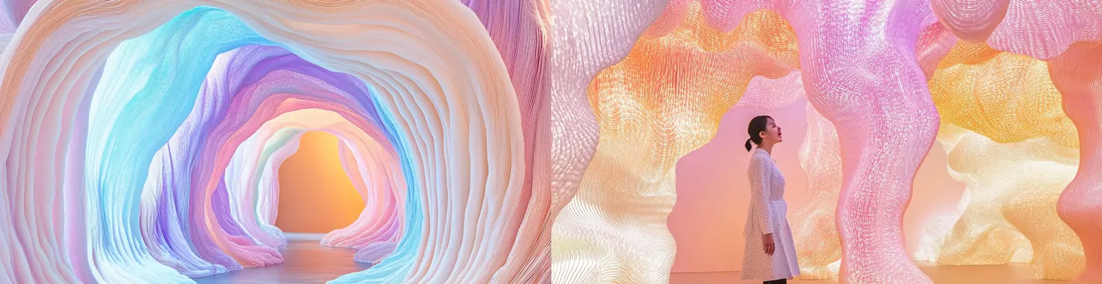 彩色渐变波纹线条纸雕艺术空间场景摄影海报midjourney关键词咒语