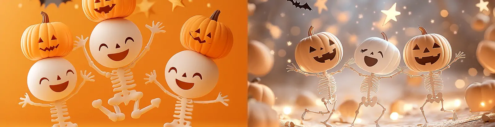 可爱卡通万圣节南瓜灯骷髅蝙蝠星星跳舞图案壁纸海报midjourney关键词咒语