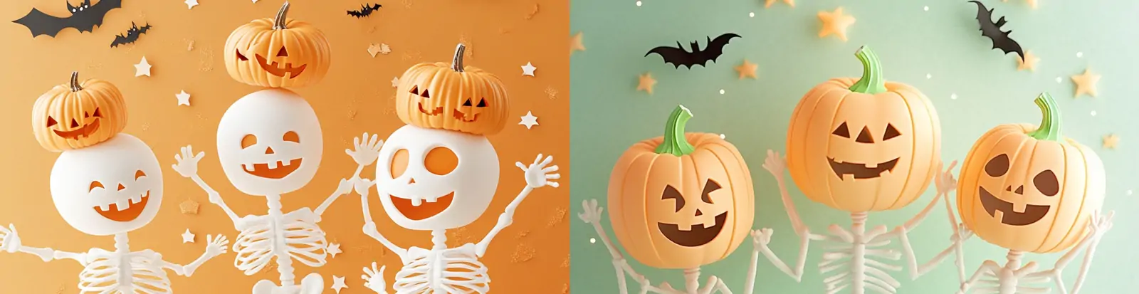 可爱卡通万圣节南瓜灯骷髅蝙蝠星星跳舞图案壁纸海报midjourney关键词咒语