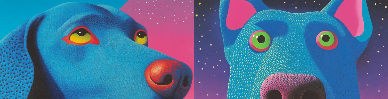 手绘蓝色抽象艺术个性化狗狗肖像插图绘画海报midjourney关键词咒语