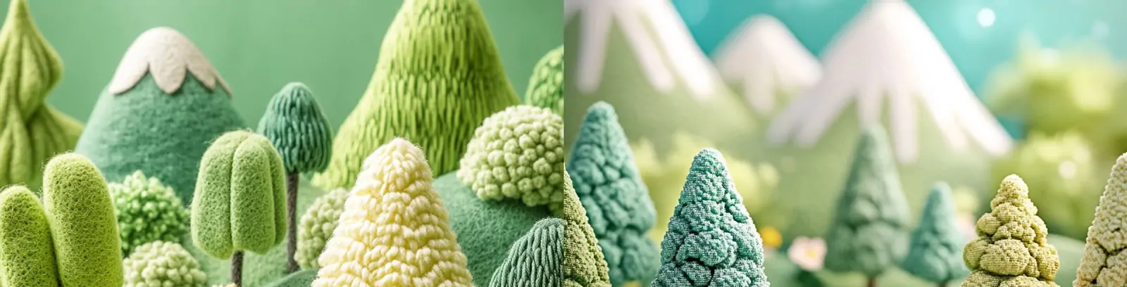 3D立体绿色手工编织鲜花树木植物毛毡场景手工艺品广告海报midjourney关键词咒语