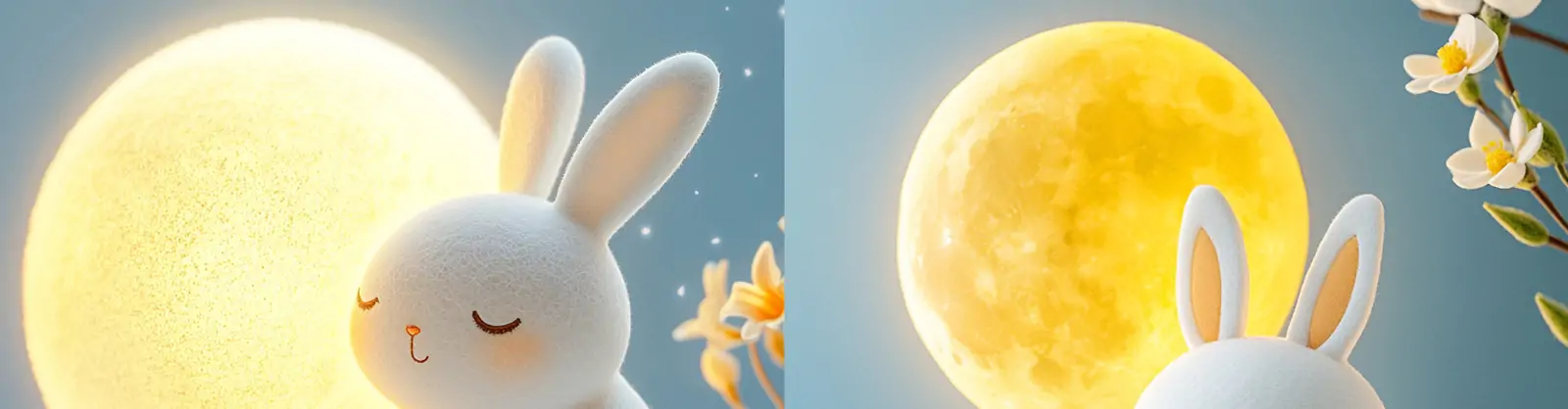 中秋节可爱卡通玉兔月亮毛绒玩具场景插图海报midjourney关键词咒语