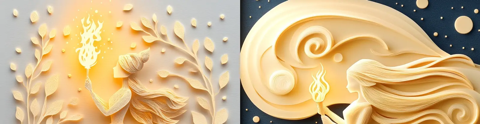 3D立体女孩拿着火把火焰树木花纹雕刻模型midjourney关键词咒语