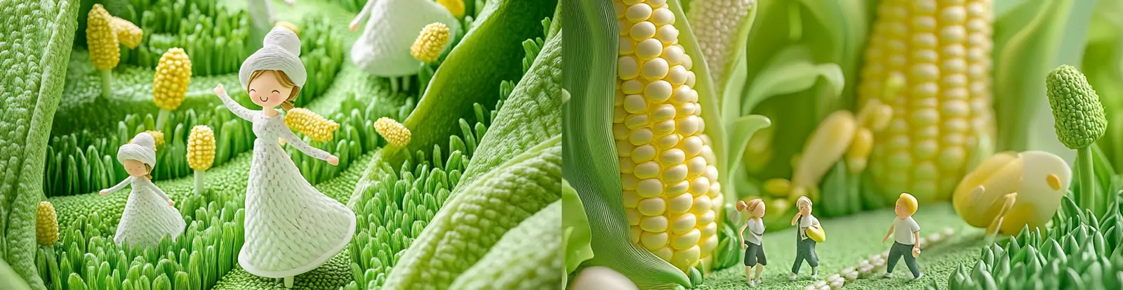 创意绿色3D立体玉米地微观场景逼真玩具雕塑模型海报midjourney关键词咒语