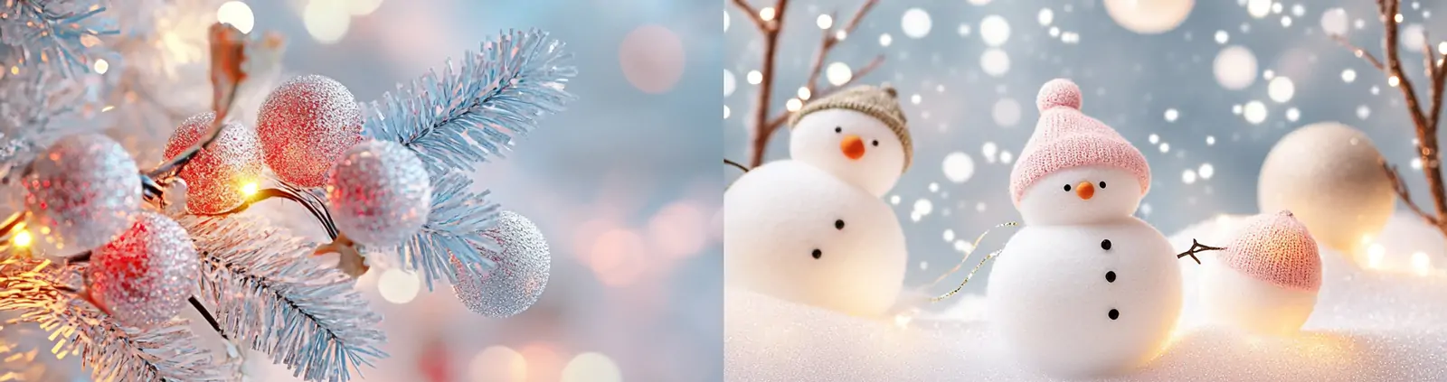 唯美冬天圣诞节派对气氛光影铃铛气球雪人插图海报背景midjourney关键词咒语