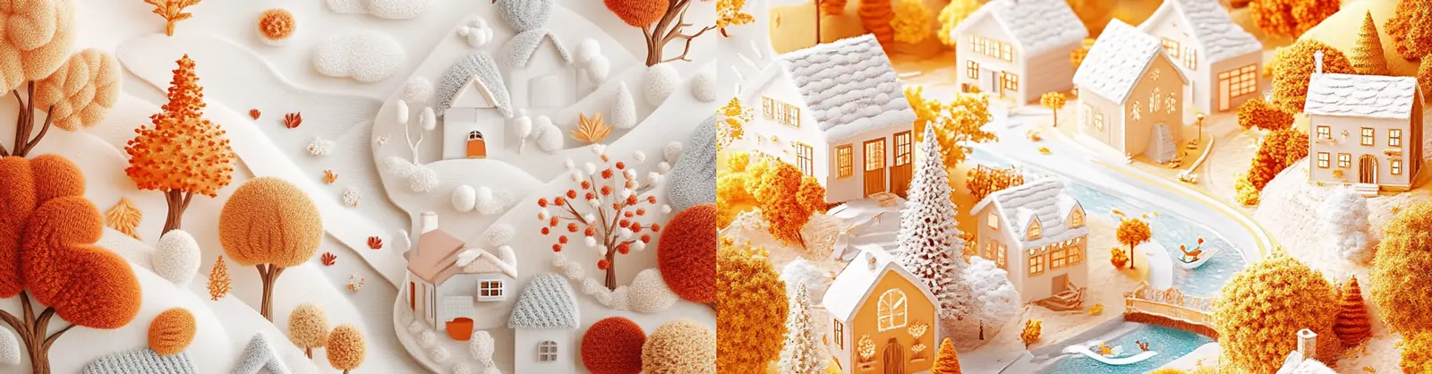 金色秋天治愈系小镇街道房屋建筑风景如画立体模型插图海报midjourney关键词咒语