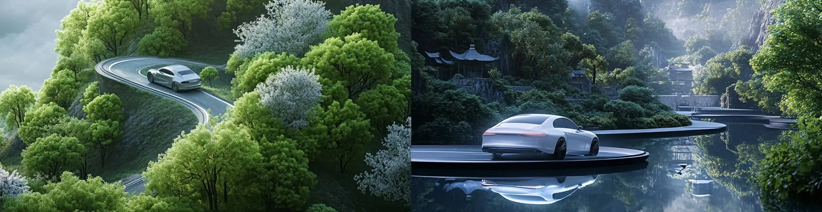 桂林山水自然高山河流道路汽车行驶广告摄影海报midjourney关键词咒语