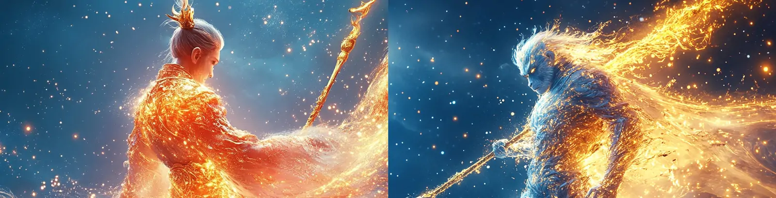 黑神话悟空游戏冰与火烟雾特效发光粒子神秘氛围封面海报midjourney关键词咒语