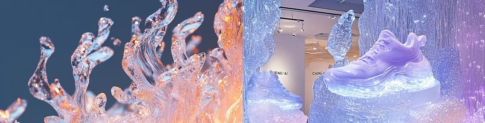 创意透明彩色冰岛熔岩耐克NIKE运动鞋产品广告摄影海报背景midjourney关键词咒语