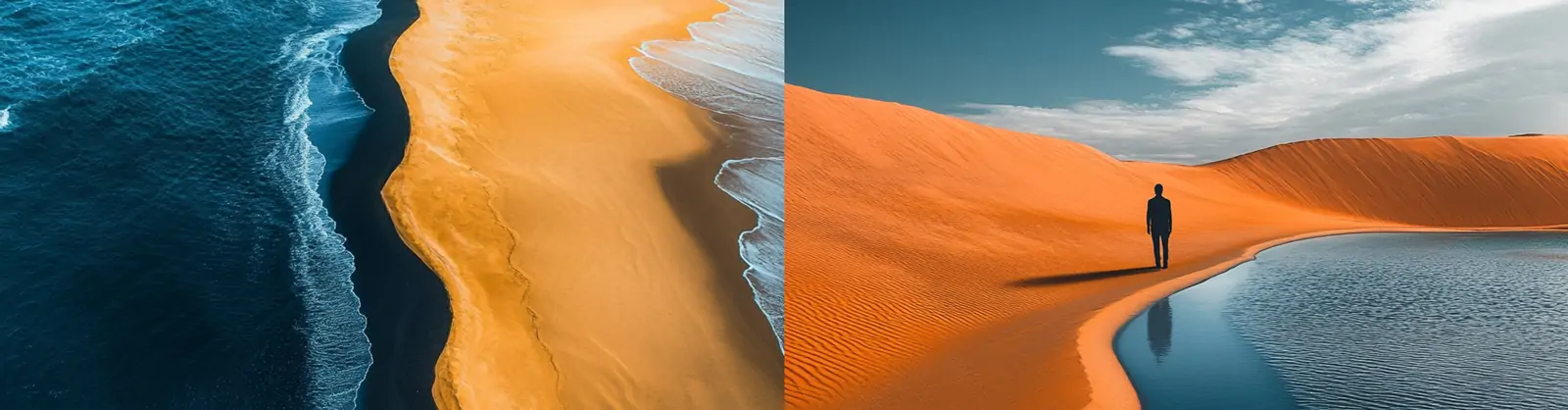 极简主义彩色沙漠大海自然开阔人物背影场景壁纸海报背景midjourney关键词咒语