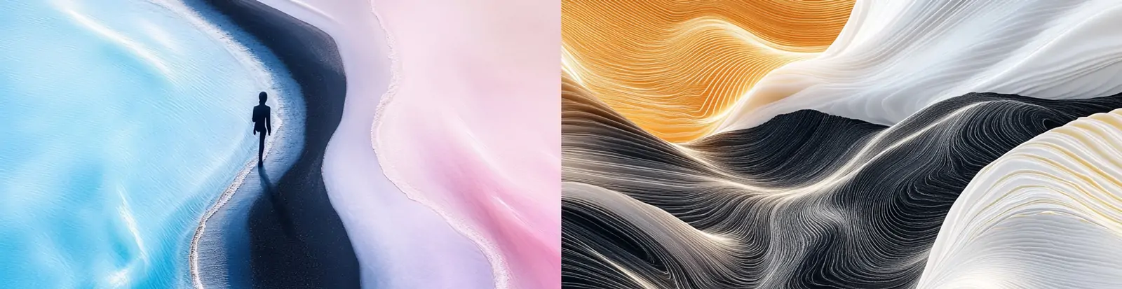 极简主义彩色沙漠大海自然开阔线条人物背影场景壁纸海报背景midjourney关键词咒语