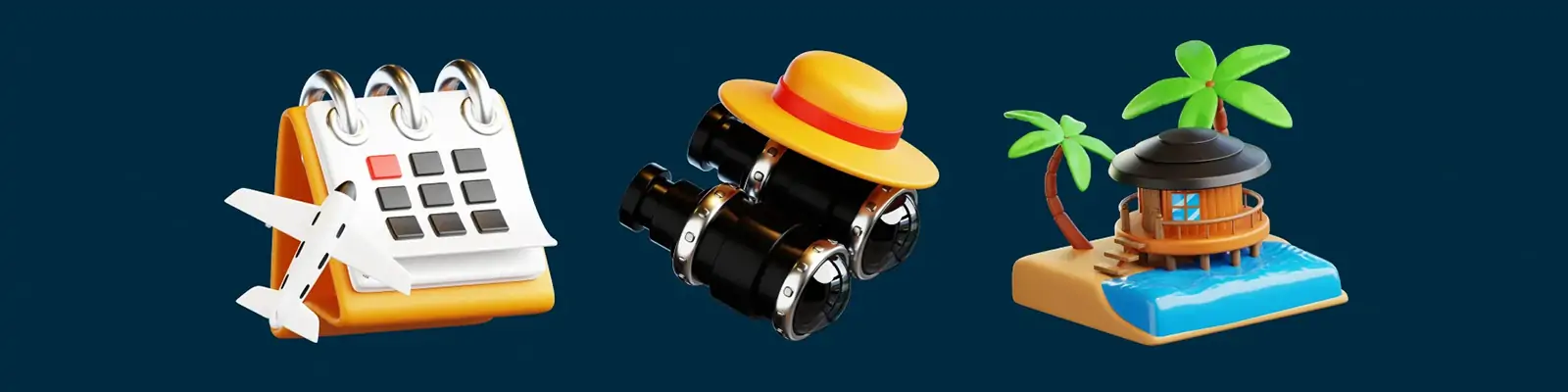 3D立体旅行度假海边房车行李箱图标插图blender设计素材模型