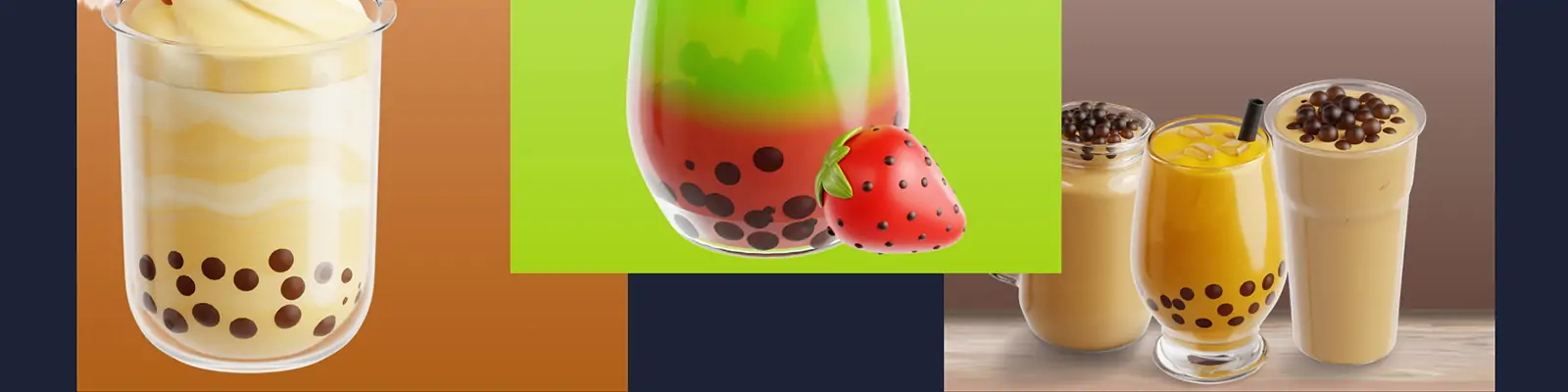 3D立体夏天珍珠奶茶果汁饮料png图标插图blender设计素材模型