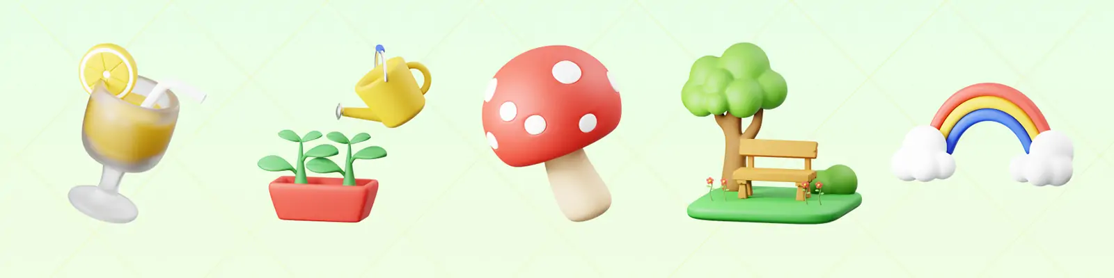 3D立体可爱卡通春天鲜花植物蜜蜂插图blender模型设计素材