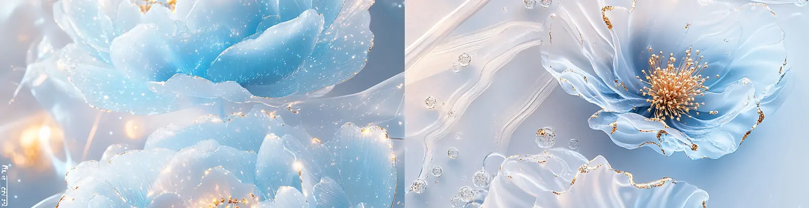 蓝色抽象数字鲜花植物花卉花瓣花蕊发光体全息艺术摄影海报midjourney关键词咒语