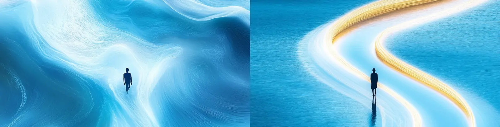 极简主义蓝色抽象大海沙滩人物背影摄影海报背景midjourney关键词咒语