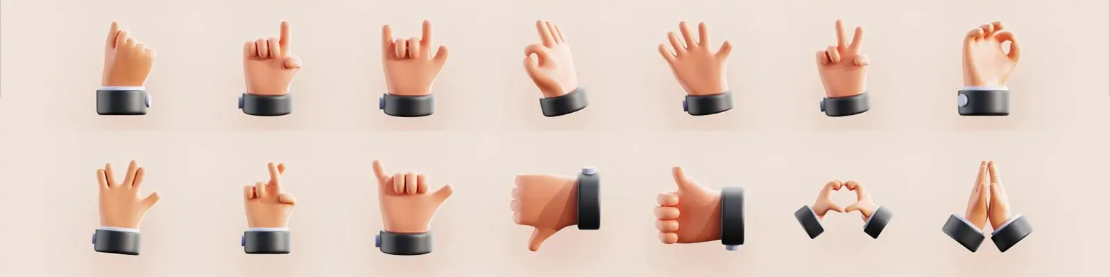 3D立体可爱卡通手部动作手势图标插图blender模型设计素材