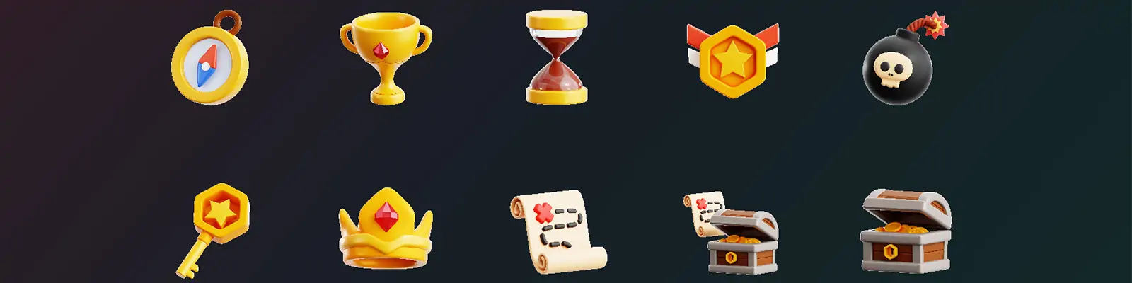 3D立体冒险游戏怪兽道具资产宝物png图标插图blender模型设计素材