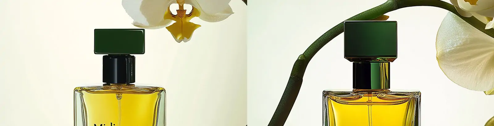 高端轻奢黄色兰花香水玻璃包装瓶商业广告摄影海报midjourney关键词咒语