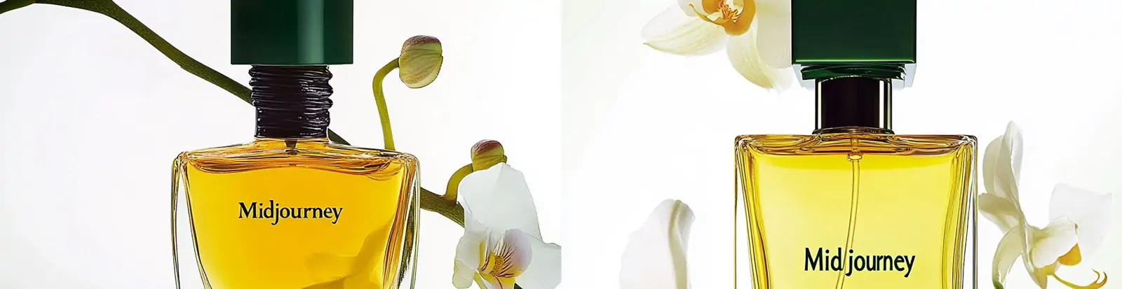 高端轻奢黄色兰花香水玻璃包装瓶商业广告摄影海报midjourney关键词咒语