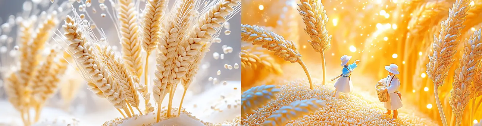 创意金色麦田水稻收割农民伯伯丰收迷你微观场景插图海报midjourney关键词咒语