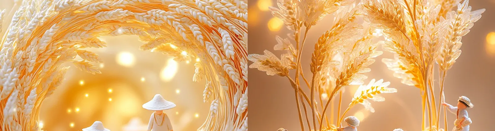 创意金色麦田水稻收割农民伯伯丰收迷你微观场景插图海报midjourney关键词咒语